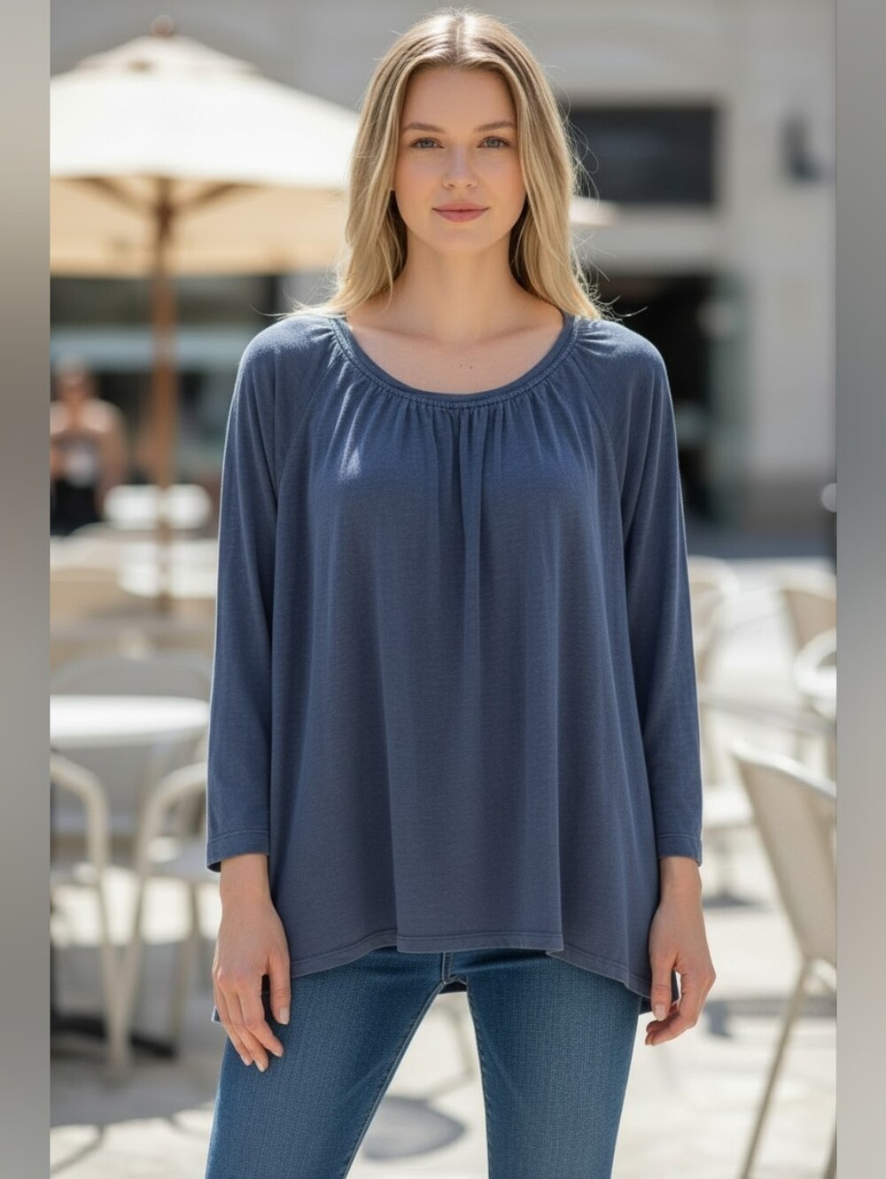 Madewell Blue Heathered BOHO Style Long Sleeve Shirt Misses Size Small